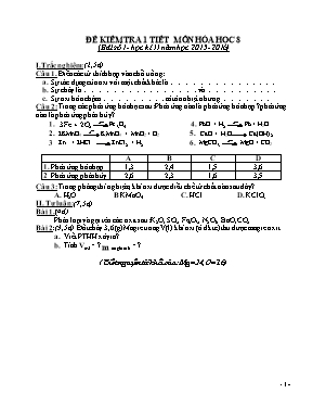 Đề kiểm tra 45 phút số 1 học kỳ II môn Hóa học Lớp 8 - Năm học 2015-2016
